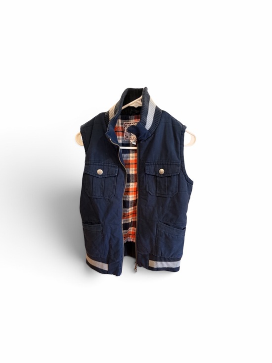 Paper Denim & Cloth Jackets & Blazers - Paper Denim & Cloth Navy Quilted Vest with Orange Plaid Lining